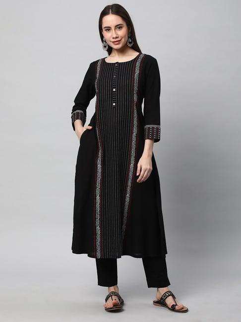 kami kubi black striped a line kurta