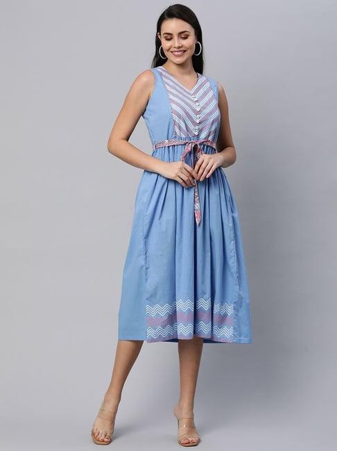 kami kubi blue cotton printed a-line dress