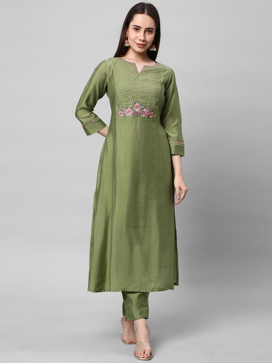 kami kubi embellished yoke design thread work detail straight kurta