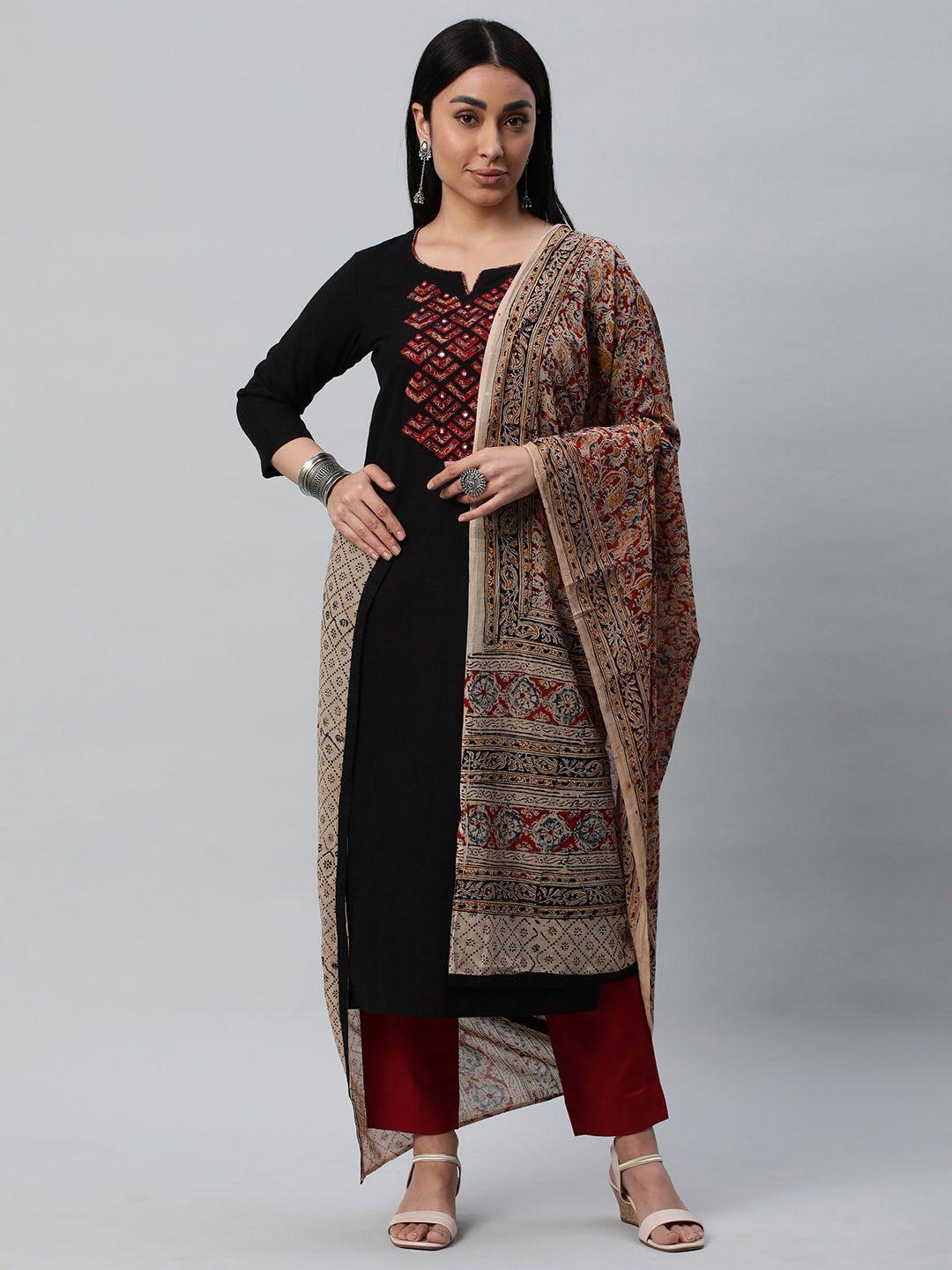 kami kubi ethnic motifs embroidered mirror work pure cotton unstitched dress material