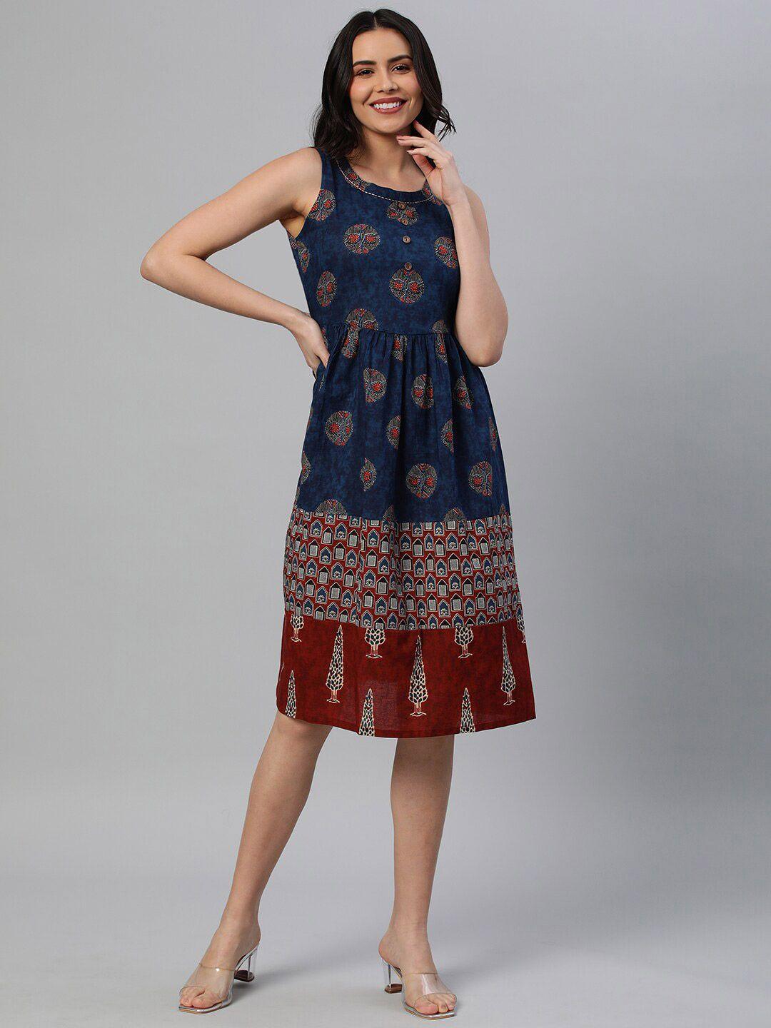 kami kubi ethnic motifs print a-line midi dress