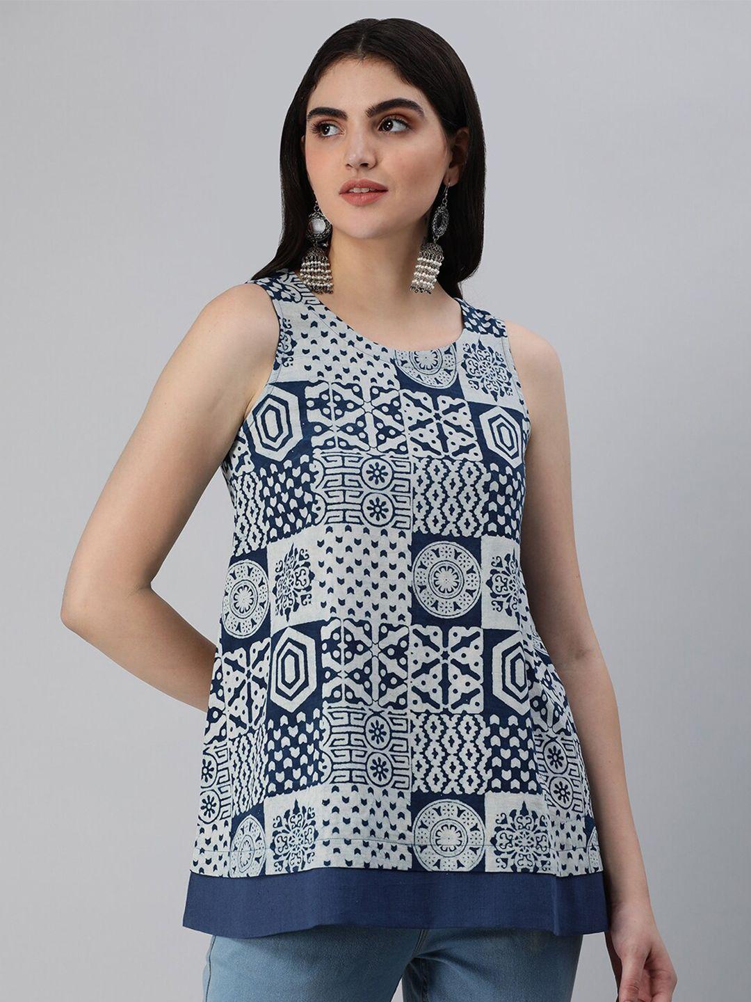 kami kubi ethnic motifs printed a-line pure cotton top