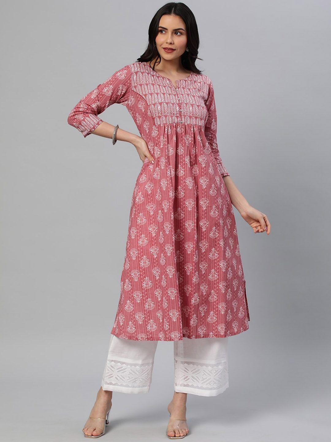 kami kubi ethnic motifs printed notched neck anarkali pure cotton kurta