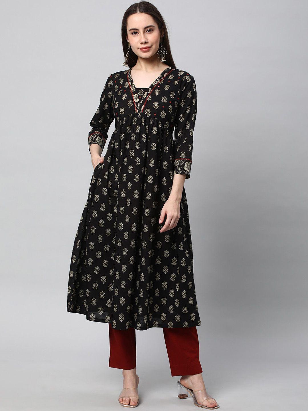 kami kubi ethnic motifs printed pure cotton anarkali kurta