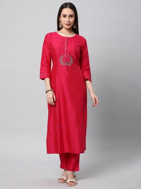 kami kubi fuchsia embroidered straight kurta