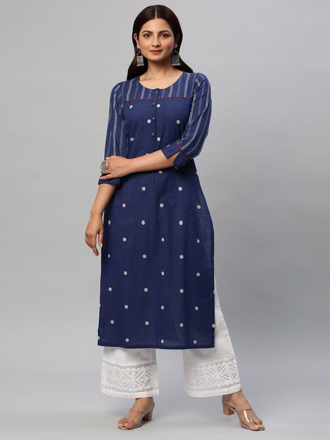 kami kubi geometric embroidered straight pure cotton kurta