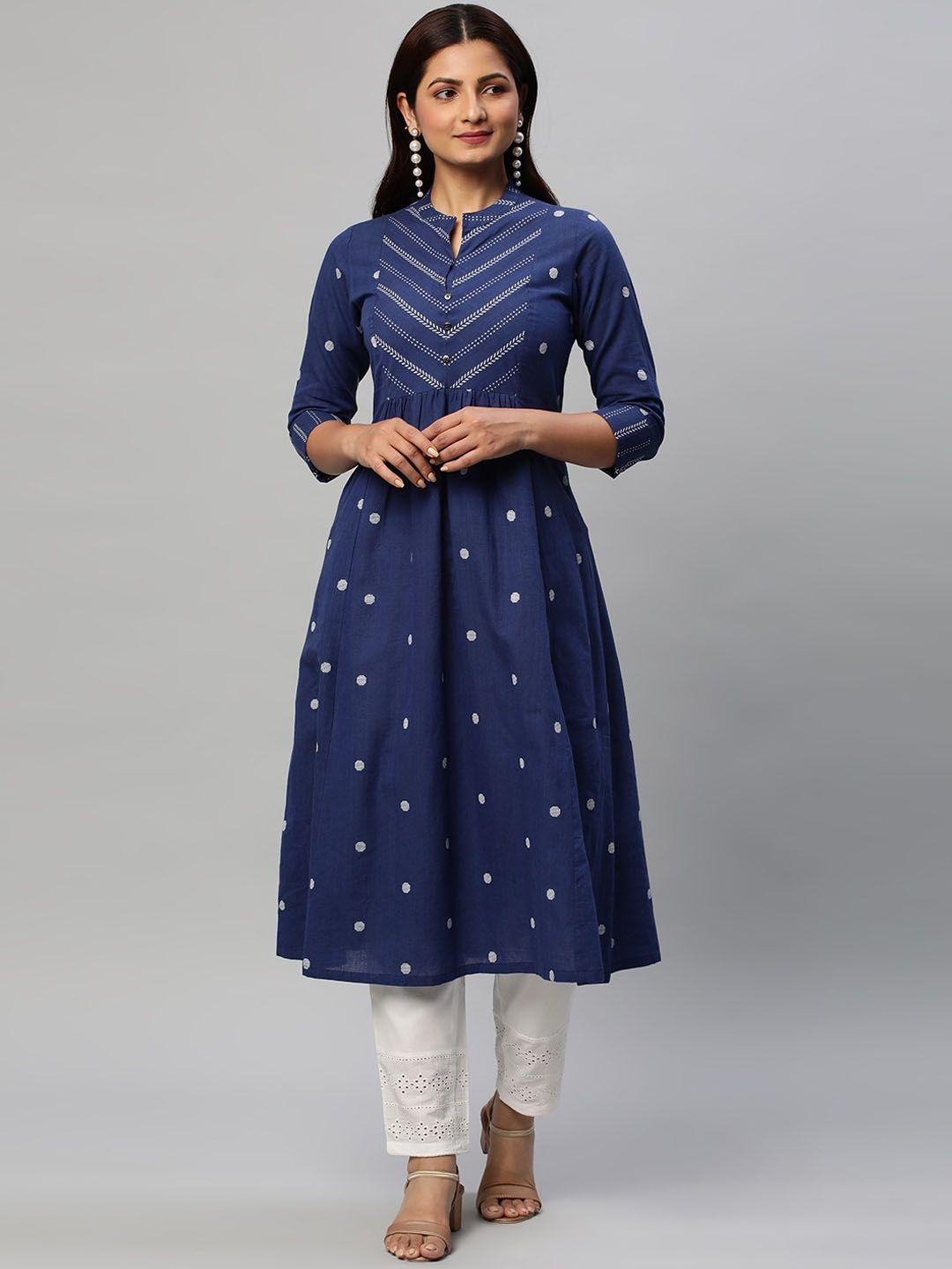 kami kubi geometric embroidered thread work pure cotton a-line kurta