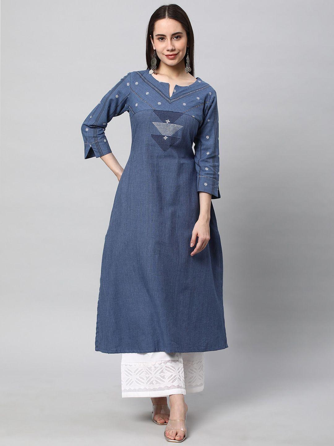 kami kubi geometric yoke design thread work pure cotton a-line kurta