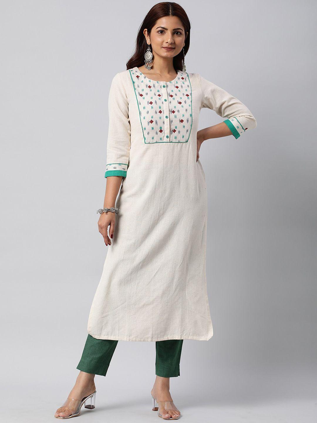 kami kubi geometric yoke design thread work pure cotton kurta