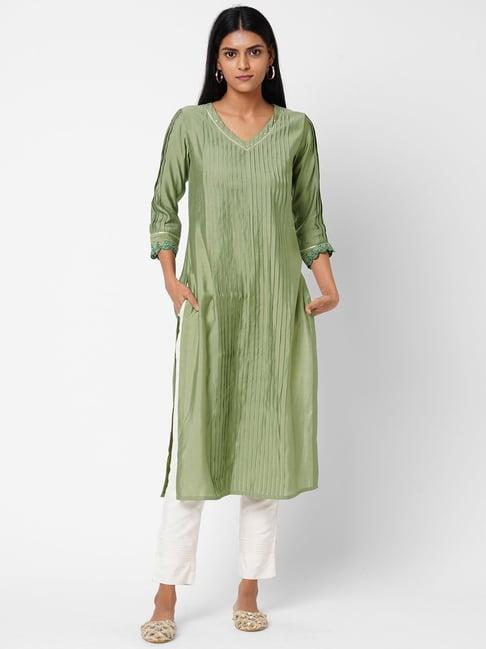 kami kubi green embellished straight kurta