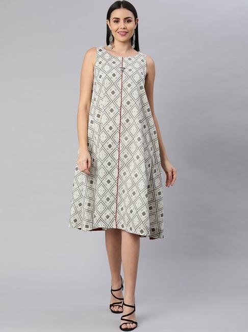 kami kubi grey cotton printed a-line dress