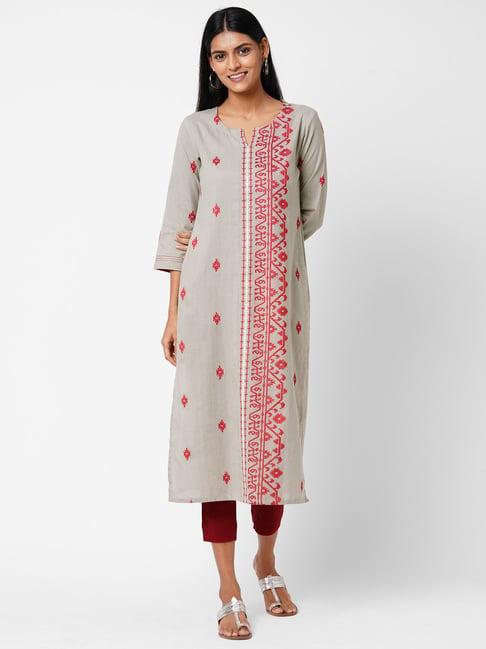 kami kubi grey cotton printed straight kurta