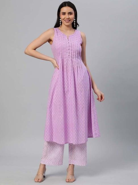 kami kubi lilac cotton printed kurta palazzo set