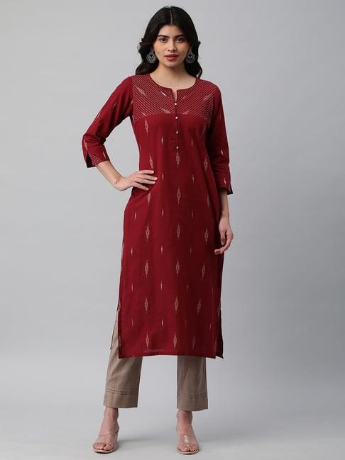 kami kubi maroon cotton printed straight kurta