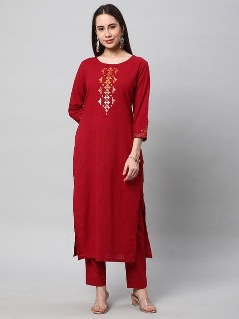 kami kubi maroon embroidered straight kurta