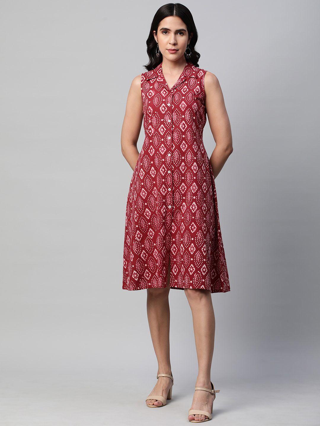 kami kubi maroon ethnic motifs print a-line dress