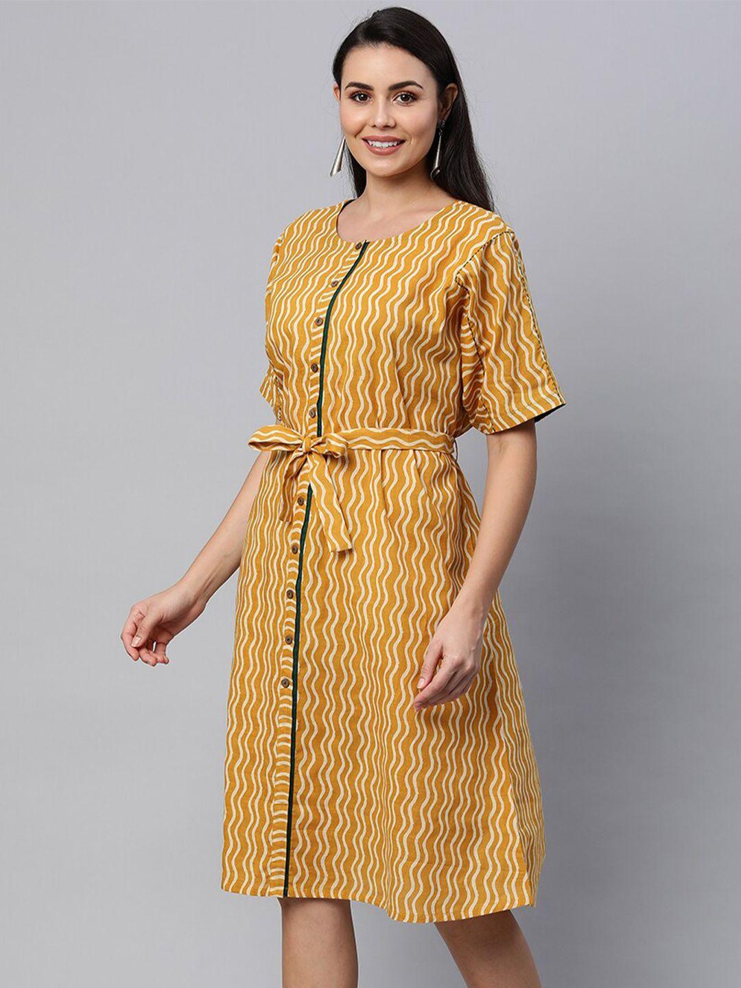 kami kubi mustard yellow striped a-line dress