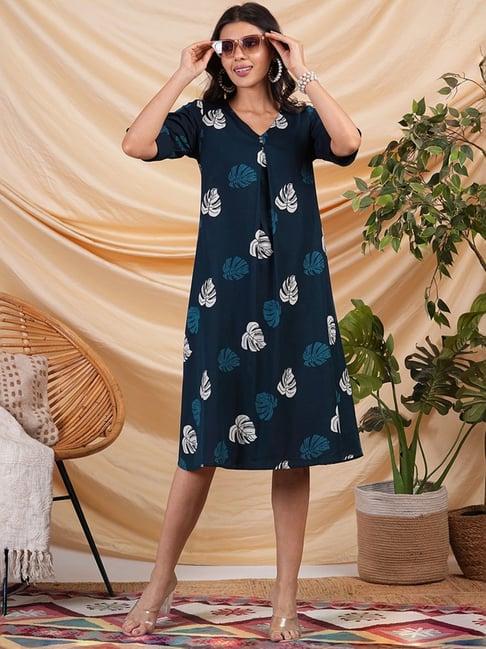 kami kubi navy cotton printed a-line dress