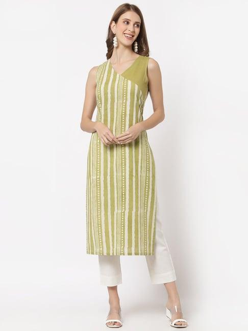 kami kubi olive green printed straight kurta