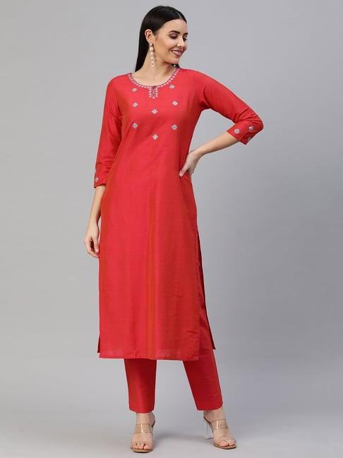 kami kubi peach embroidered straight kurta