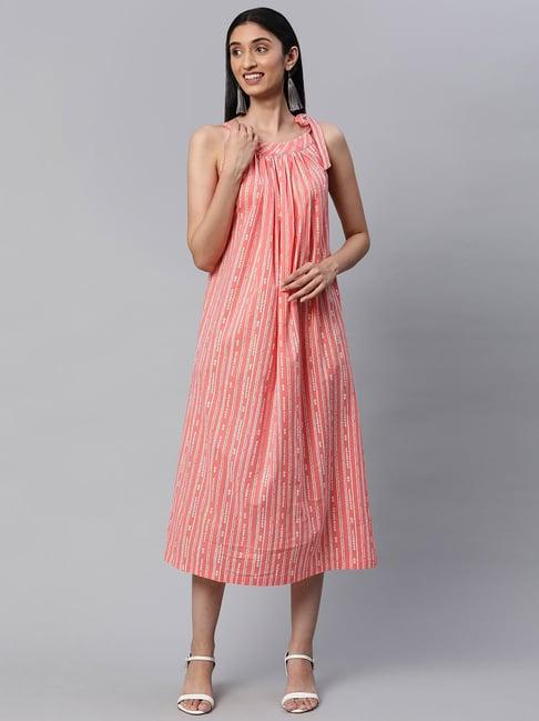 kami kubi pink cotton printed a-line dress