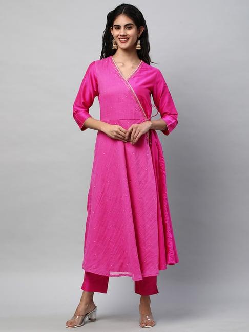 kami kubi pink embellished angrakha kurta