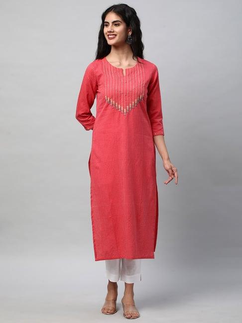 kami kubi pink embroidered straight kurta