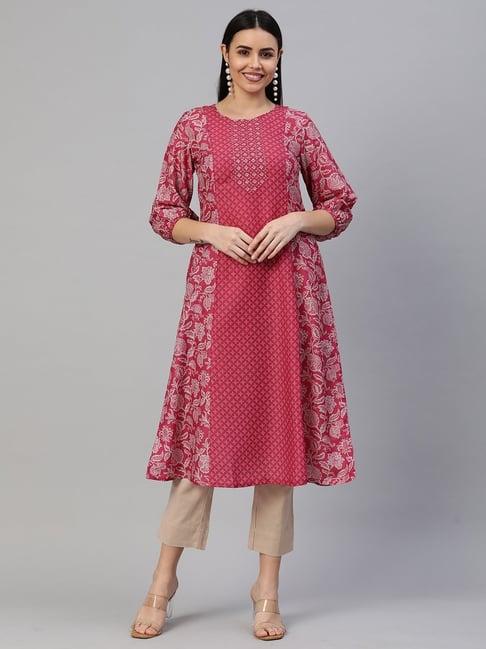 kami kubi pink floral print a line kurta