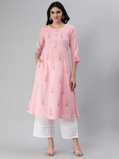 kami kubi pink printed a line kurta