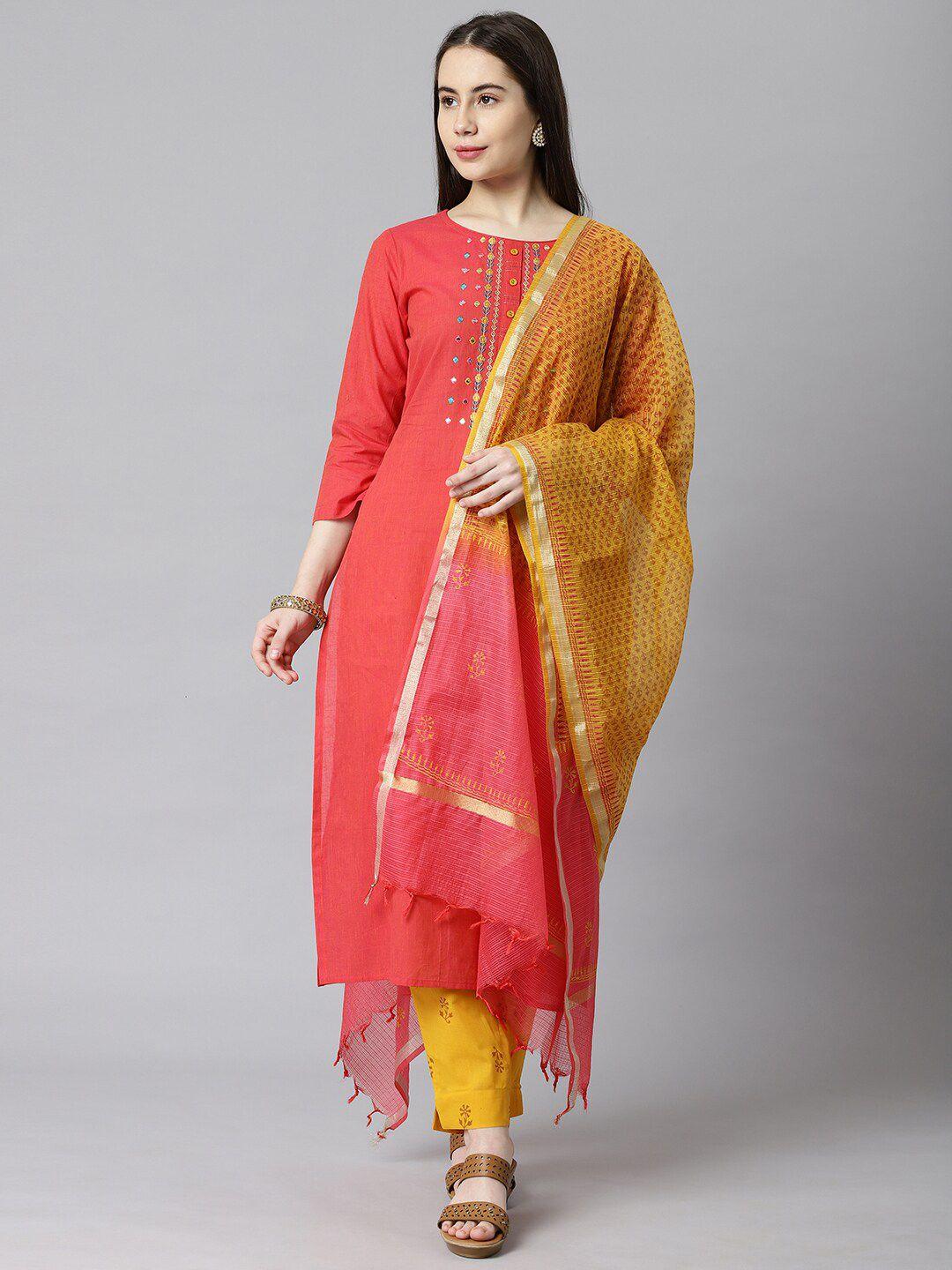 kami kubi red & yellow embroidered unstitched dress material