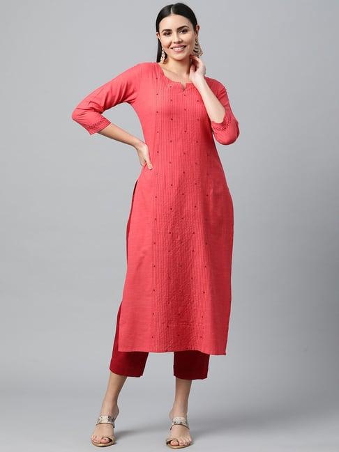 kami kubi red embroidered straight kurta