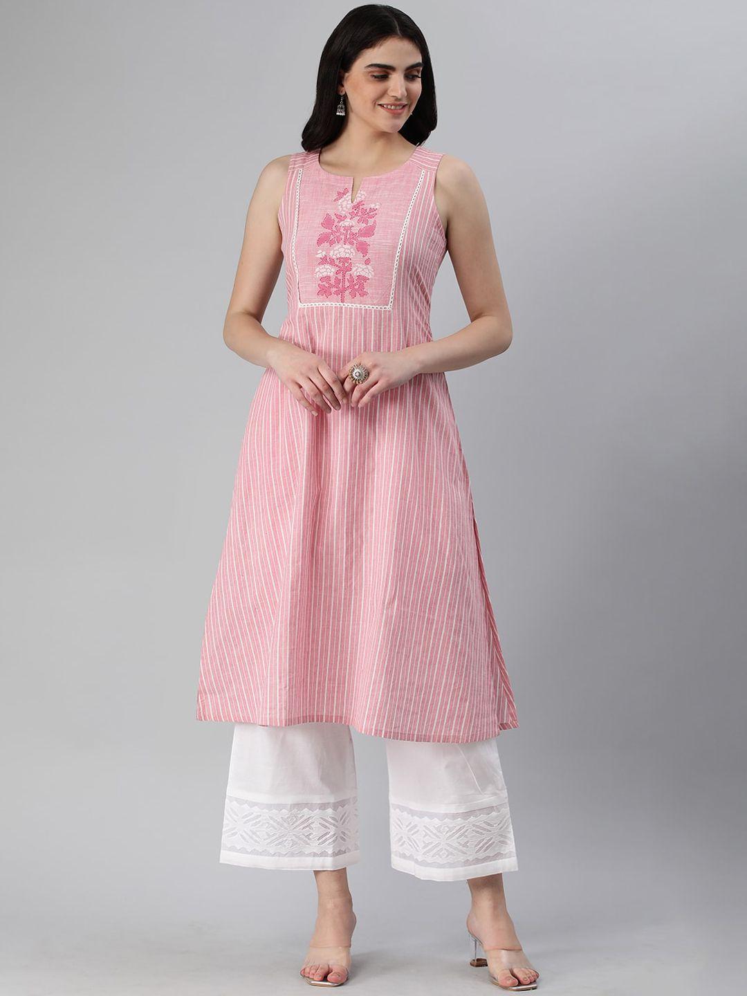 kami kubi striped cotton a-line sleeveless kurta