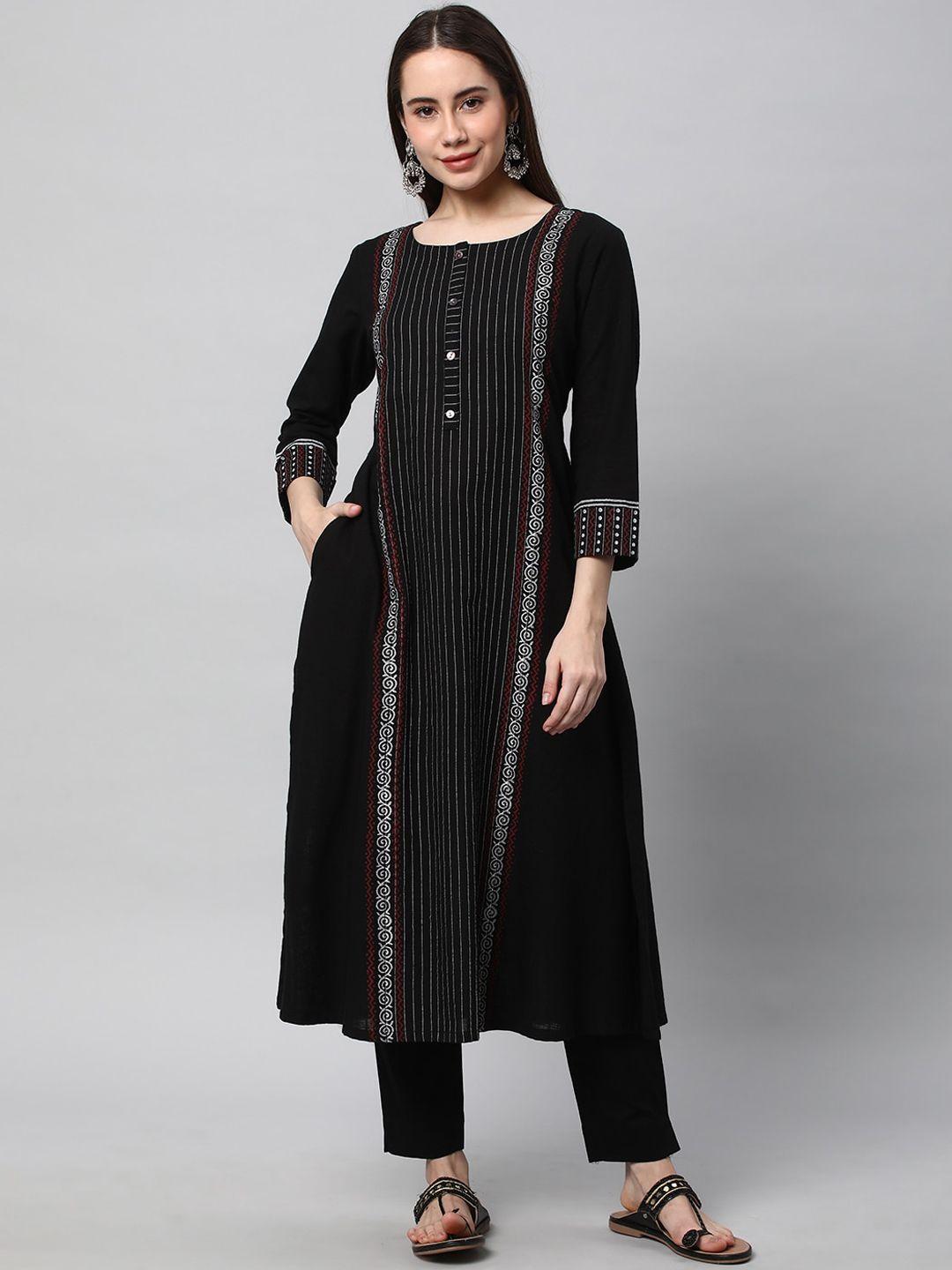 kami kubi striped cotton panelled a-line kurta