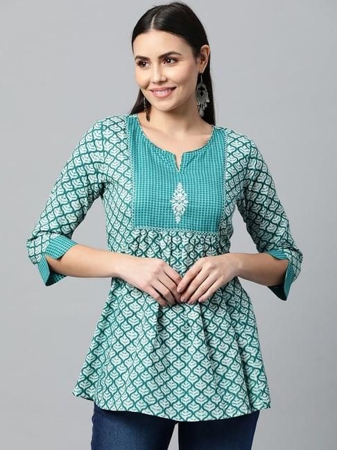 kami kubi teal green printed tunic