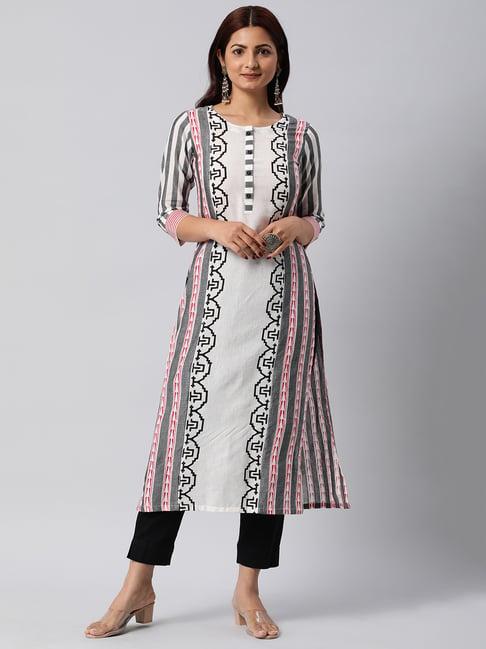 kami kubi white printed straight kurta