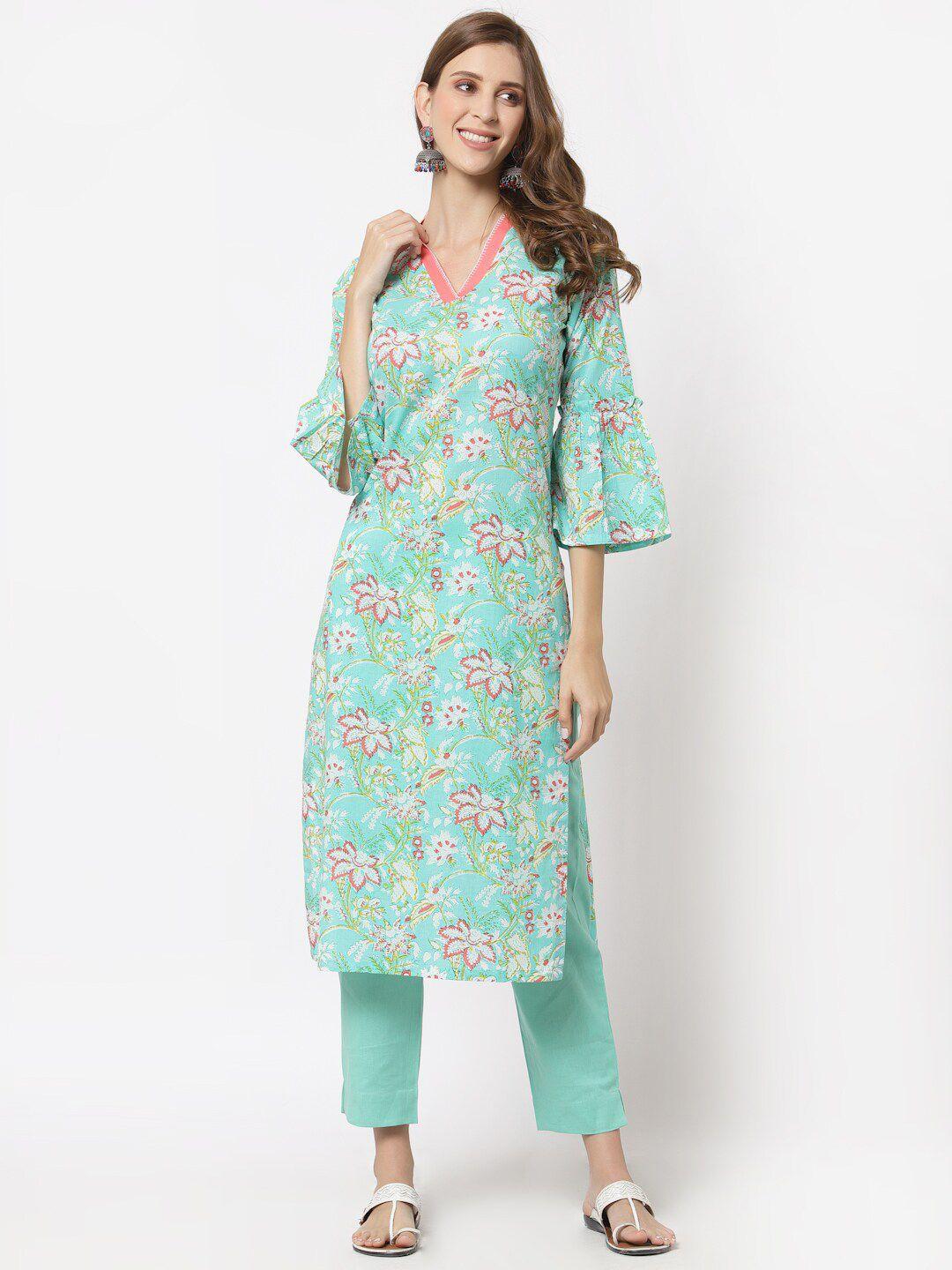 kami kubi women floral striped bell sleeves kurta