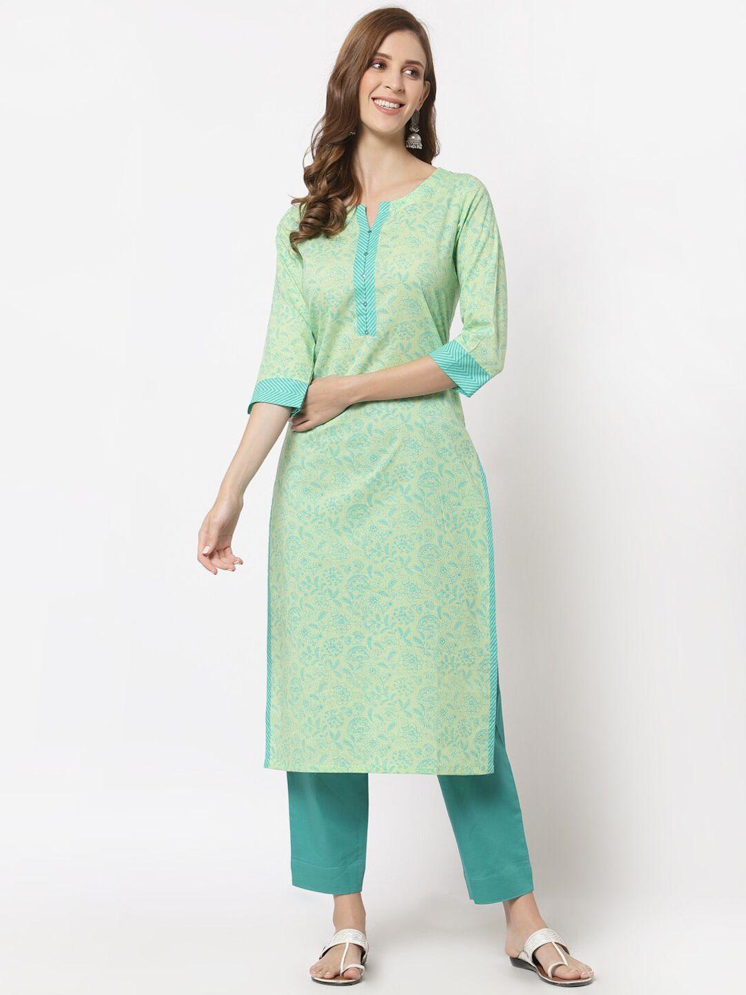 kami kubi women green ethnic motifs thread work kurta