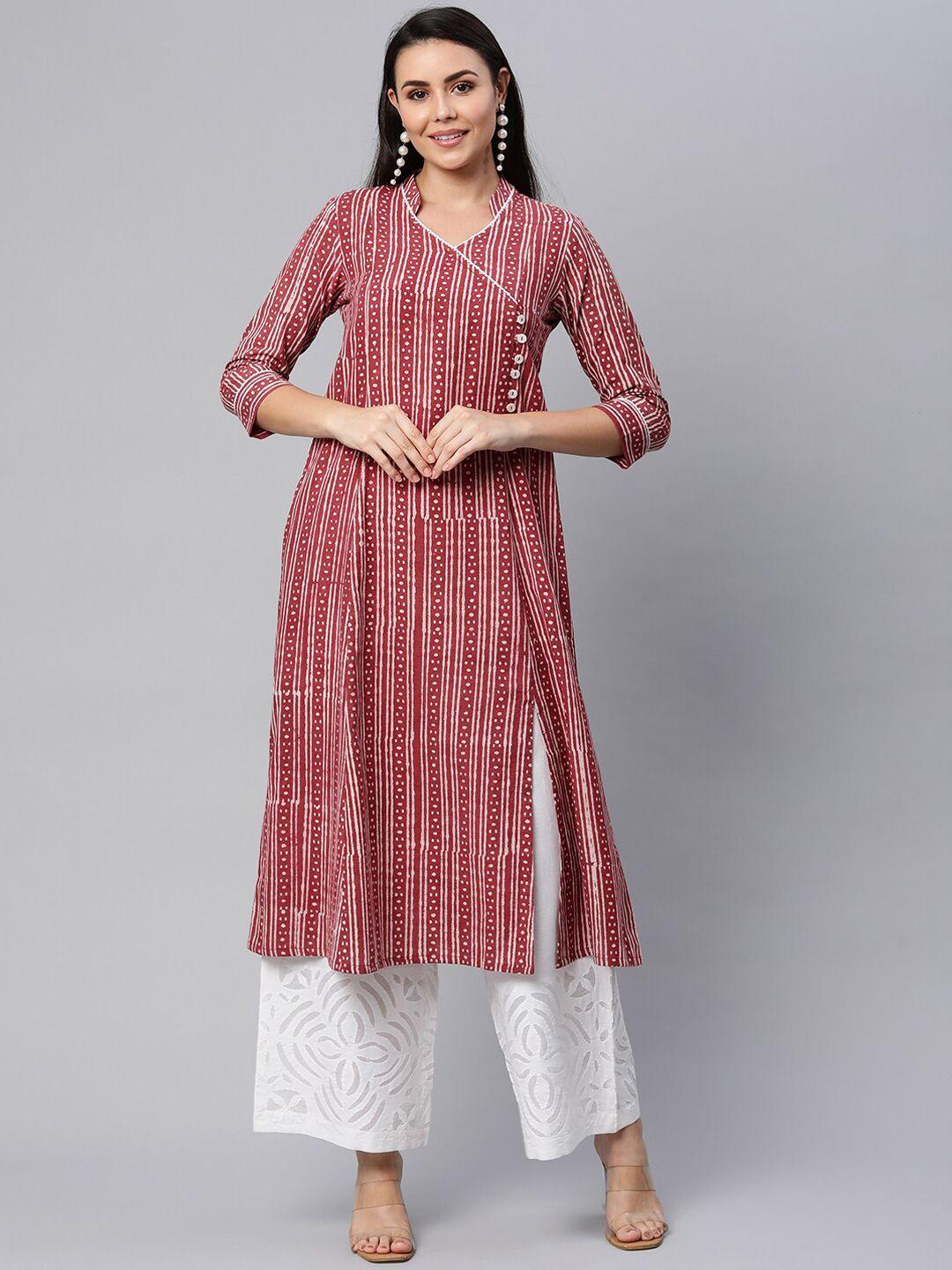 kami kubi women maroon striped kurta