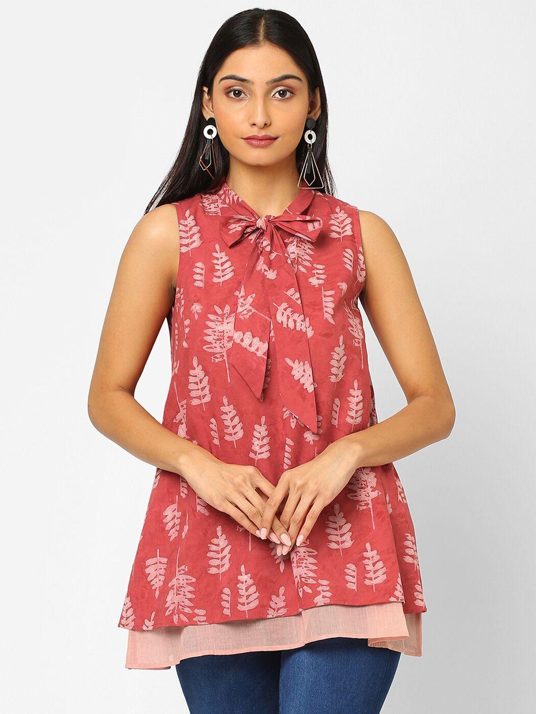 kami kubi women red floral print layered a-line cotton top