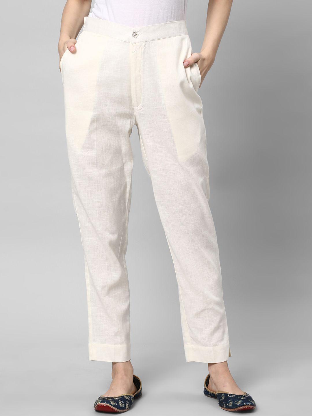 kami kubi women straight fit cotton linen ethnic trousers