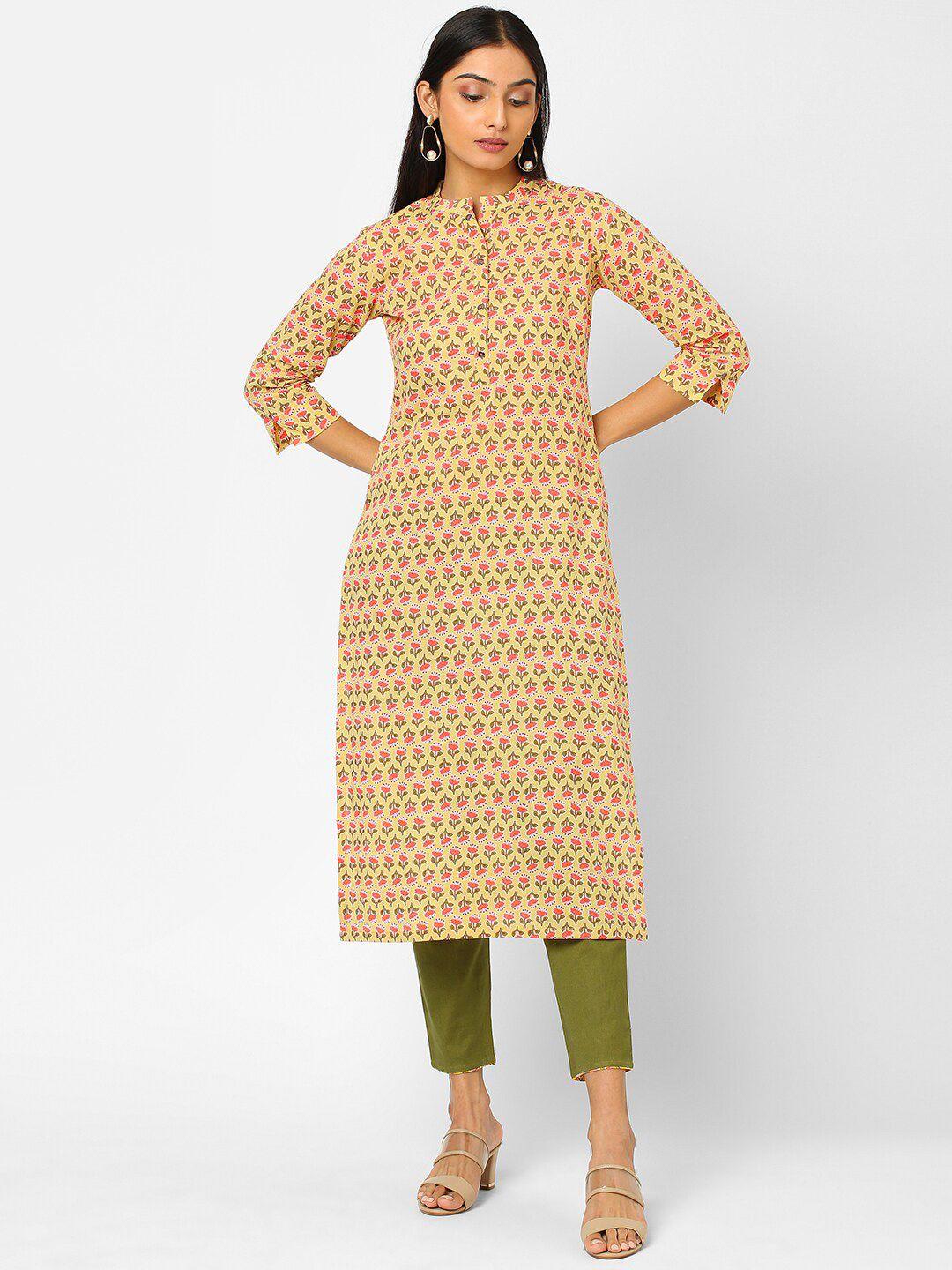 kami kubi women yellow ethnic motifs printed thread work kurta