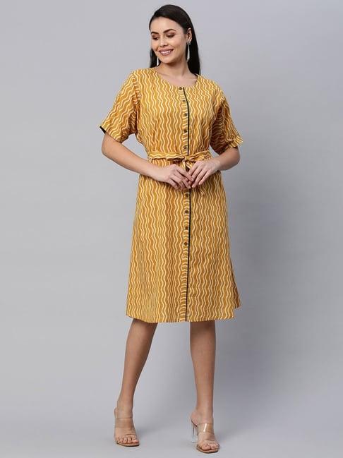 kami kubi yellow cotton striped a-line dress