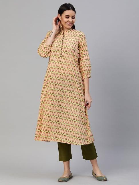 kami kubi yellow floral print a line kurta