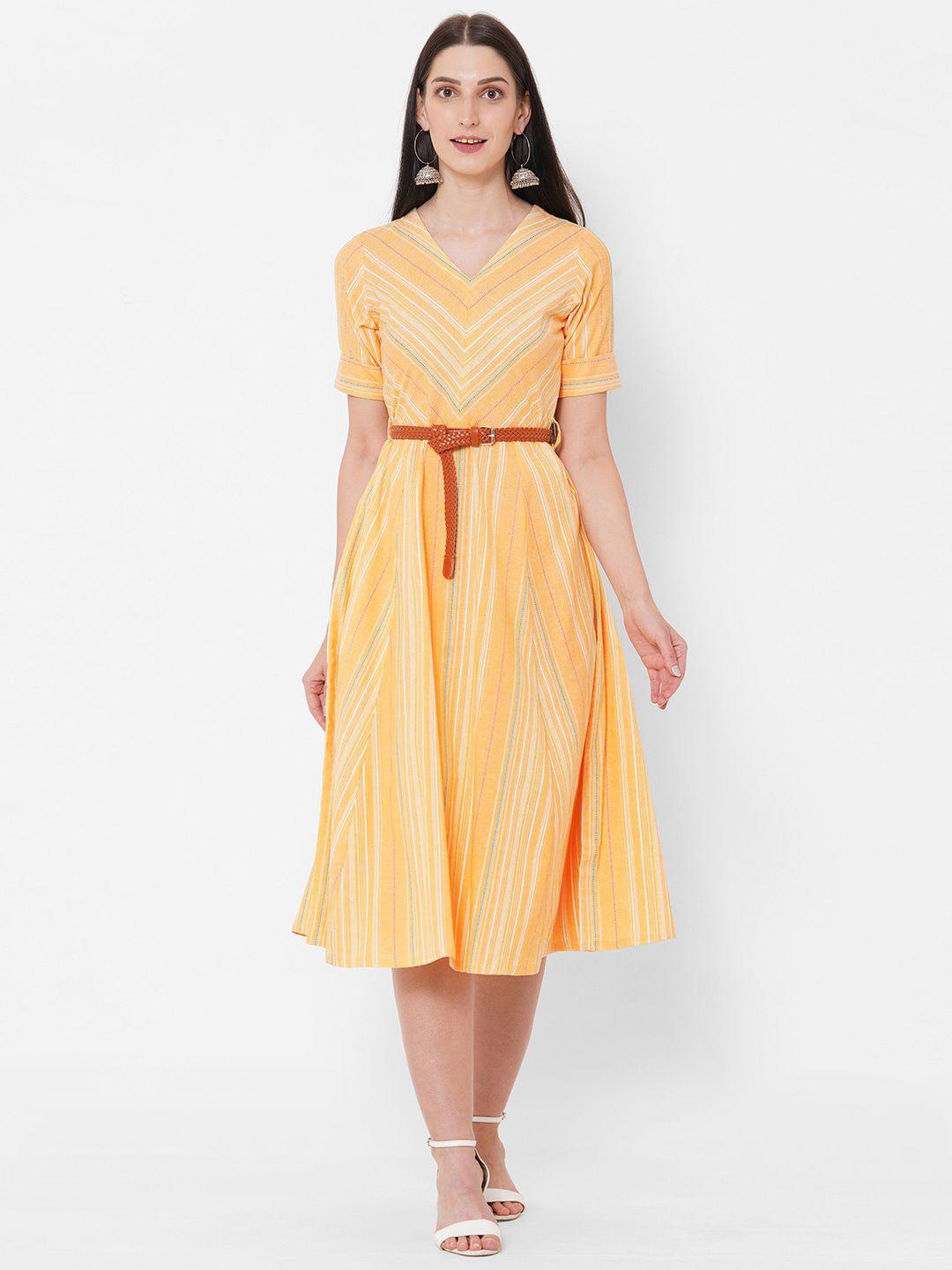 kami kubi yellow striped midi dress