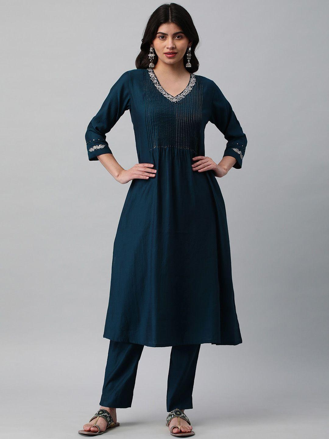 kami kubi yoke design embellished v-neck anarkali kurta