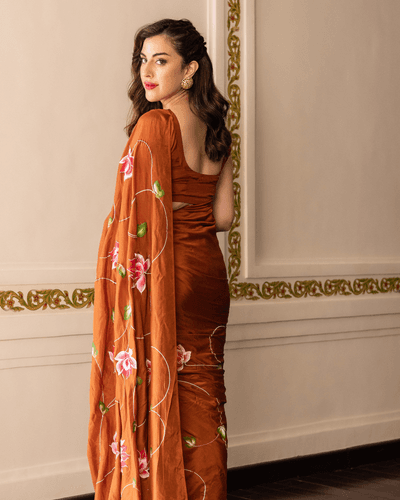 kamodani handpainted silk saree