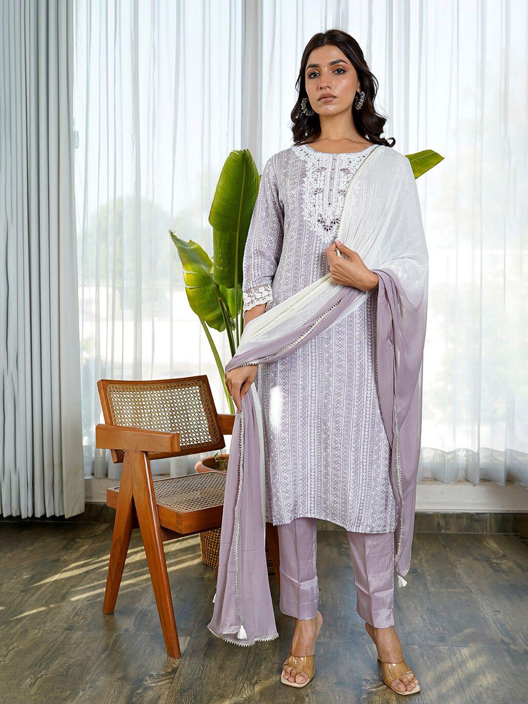 kamodinee women ethnic motifs printed thread work kurta with trousers & dupatta