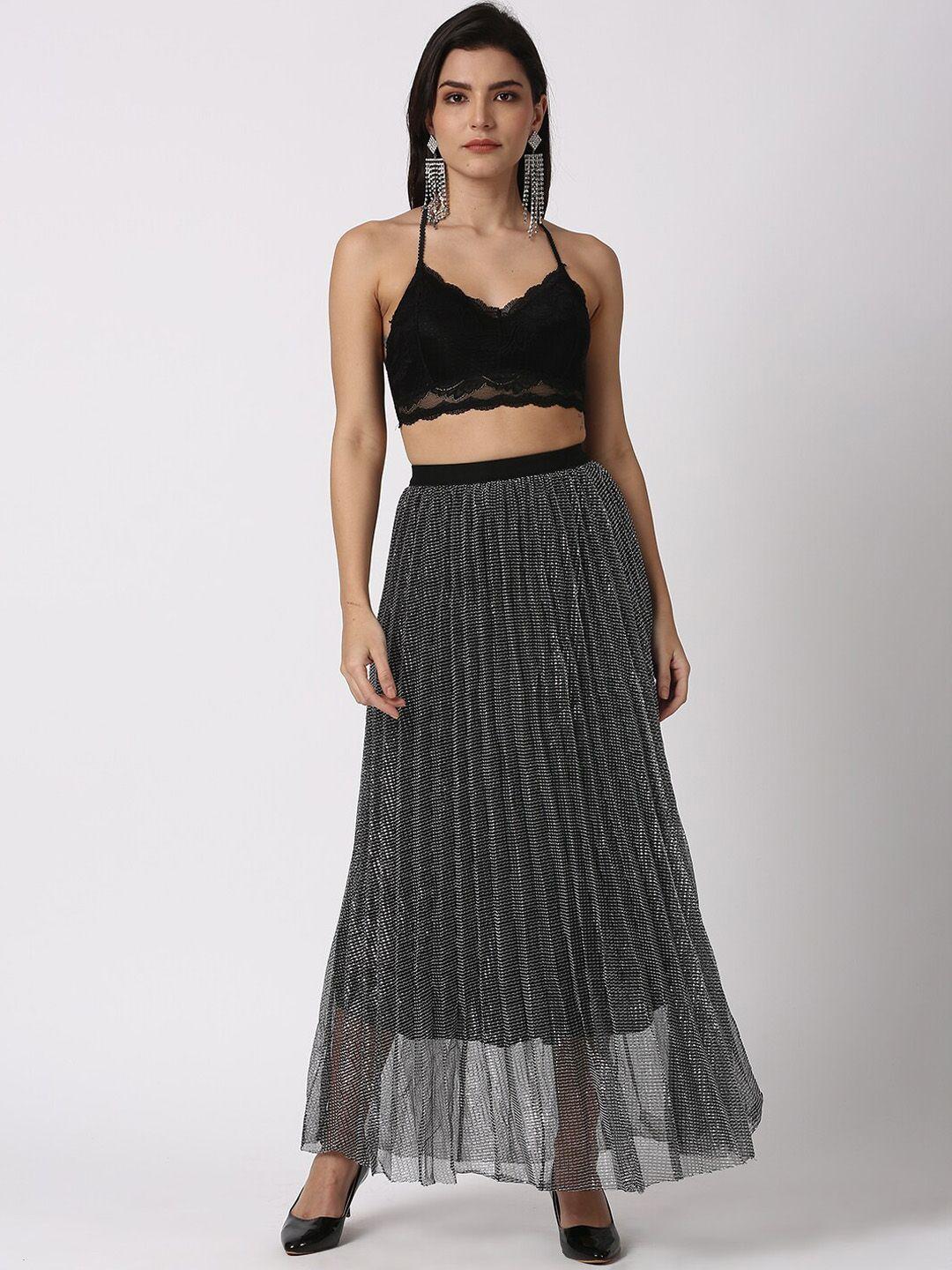 kamphire self design embellished flared a-line skirts