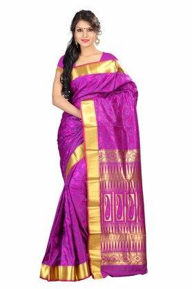 kanchipuram weave zari border and rich zari pallu with contrast blouse piece - multi
