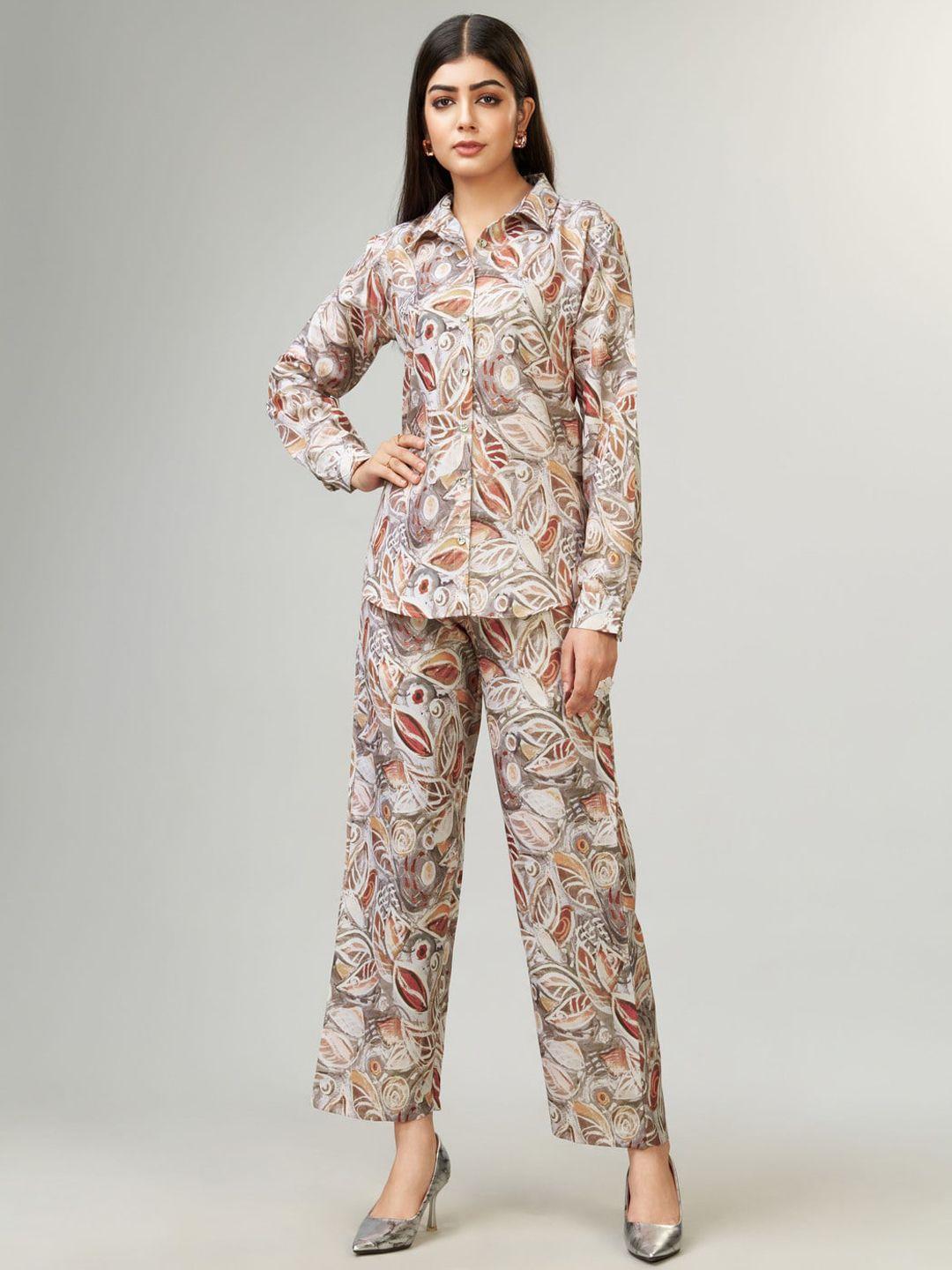 kandora printed collar shirt with trousers co-ords